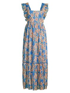 Платье макси Priscilla с цветочным принтом и рукавами-крылышками Ro&apos;s Garden, синий