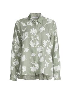 Льняная рубашка с цветочным принтом и пуговицами спереди ROSSO35, белый