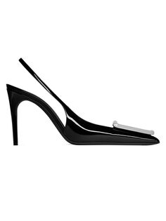 Туфли-лодочки Avenue с ремешком на пятке из лакированной кожи Saint Laurent, черный