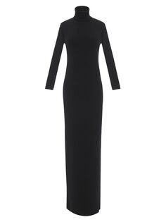 Длинное шерстяное платье с высоким воротником Saint Laurent, черный