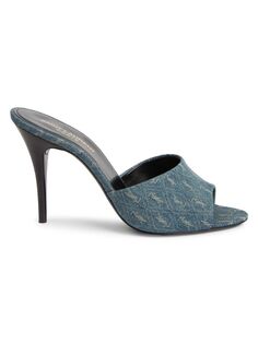 Жаккардовые сандалии на шпильке La Denim Saint Laurent, синий