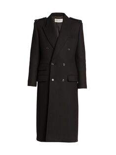 Длинное двубортное офицерское пальто из шерстяного габардина Saint Laurent
