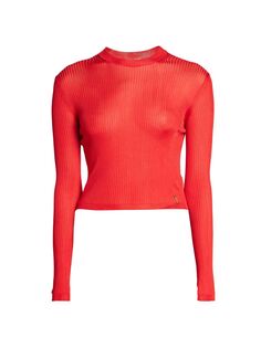 Укороченный вязаный свитер в рубчик Saint Laurent, красный