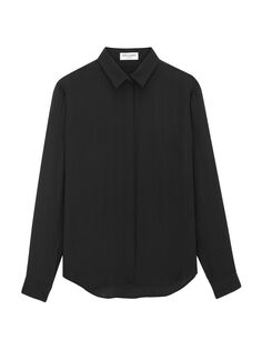 Рубашка из матового и блестящего шелка в полоску Cassandre Saint Laurent, черный