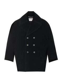 Пальто оверсайз из хлопкового бархата Saint Laurent, черный