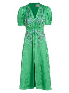 Шелковое платье миди с цветочным принтом Lea Saloni, зеленый