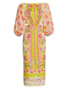 Льняное платье миди с вырезами и цветочным принтом Neelam Saloni