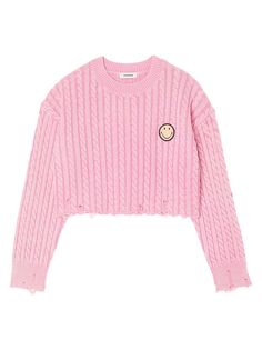 Укороченный свитер со смайликами Sandro, розовый