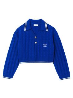 Укороченный свитер косой вязки Sandro, синий