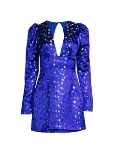 Джинсовое мини-платье из жаккарда с цветочным принтом Sau Lee, синий