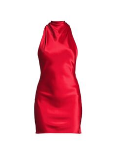 Атласное мини-платье Penny с лямкой на шее Sau Lee, красный