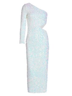 Асимметричное сетчатое платье Lennox с вырезами и пайетками Saylor, белый