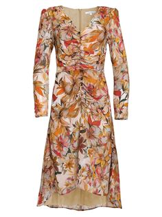 Платье миди с рюшами и цветочным принтом Jenny Santorelli