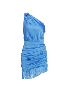 Мини-платье на одно плечо с рюшами Saylor, синий