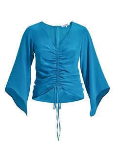 Шелковая блузка с рюшами цвета воронова крыла Santorelli