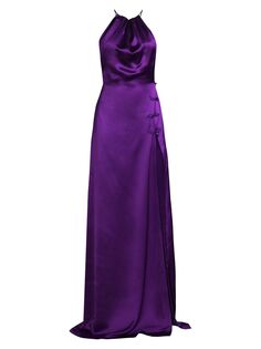 Атласное платье Porter с вырезом халтер Sau Lee, фиолетовый
