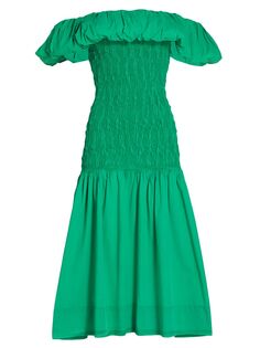 Присборенное миди-платье Juni с открытыми плечами Sea, зеленый