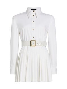 Плиссированное мини-платье-рубашка с поясом Sergio Hudson, белый