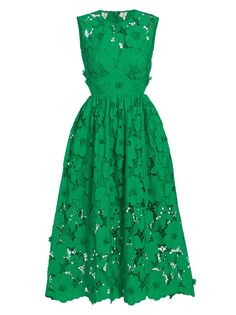 Кружевное 3D-платье без рукавов Self-Portrait, зеленый