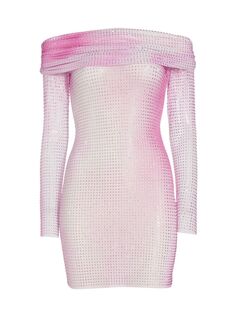 Облегающее мини-платье с открытыми плечами и кристаллами Self-Portrait, розовый