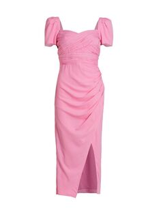 Платье миди из эластичного крепа с пышными рукавами Iris Self-Portrait, розовый