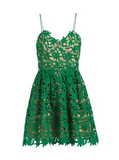Мини-платье с цветочной вышивкой Self-Portrait, зеленый
