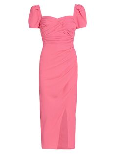 Плиссированное платье-миди из крепа Self-Portrait, розовый