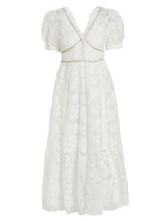 Кружевное платье-миди с украшением из лент Self-Portrait, белый