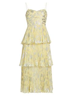 Жаккардовое платье миди с эффектом металлик Self-Portrait, желтый
