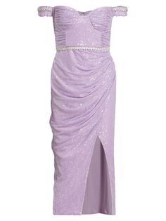 Платье-миди-бюстье с пайетками Self-Portrait, фиолетовый