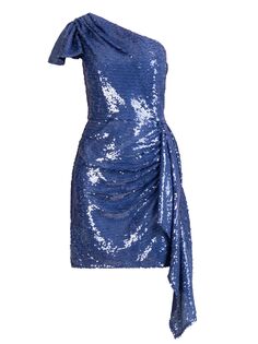 Асимметричное мини-платье Katrina с драпировкой и пайетками Shoshanna, синий