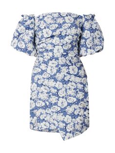 Мини-платье Penna с цветочным принтом и открытыми плечами Shoshanna, синий