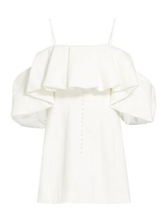 Пышное мини-платье с открытыми плечами SIMKHAI, белый