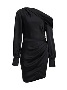Атласное мини-платье асимметричного кроя с запахом SIMKHAI, черный