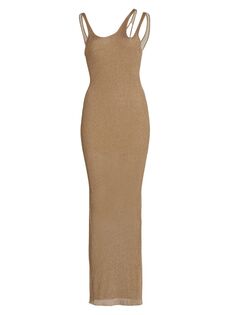 Трикотажное платье-миди в рубчик с эффектом металлик Ivette SIMKHAI, золотой