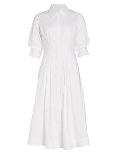 Платье миди из хлопкового поплина с защипами Jazz Core SIMKHAI, белый