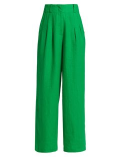 Плиссированные льняные широкие брюки Bloo Simon Miller, зеленый