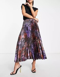 Пурпурная атласная юбка миди со складками ASOS DESIGN, змеиный принт