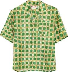 Рубашка Marni All Over Check Print Silk Bowling, зеленый