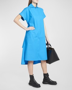 Платье-рубашка миди с короткими рукавами и круглым вырезом с шарфом Jil Sander