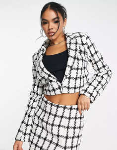 Укороченный пиджак Kaiia Textured Co-ord, белый/черный