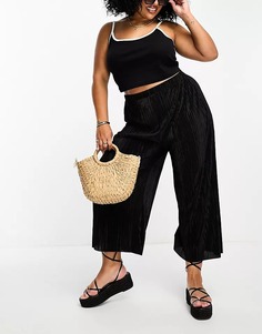 Брюки ASOS DESIGN Curve Plisse Wide Leg Culottes, черный