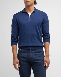 Мужская трикотажная рубашка поло темно-синего цвета с молнией на четверть KNT