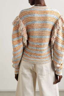 ULLA JOHNSON полосатый свитер Arquette из смесового хлопка с бахромой, светло-синий