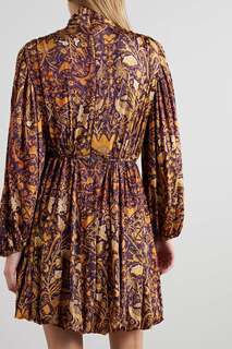 ULLA JOHNSON платье мини Wilhemina из эластичного джерси с присборенным принтом, бежевый