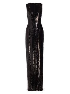 Расшитое пайетками платье Everly с круглым вырезом Brandon Maxwell, черный