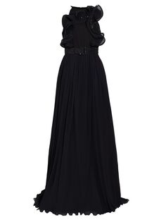 Плиссированное платье с пайетками и рюшами Badgley Mischka, черный