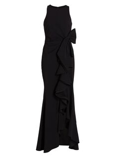 Odessa Асимметричное платье без рукавов с оборками и юбкой-колонной Badgley Mischka, черный