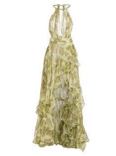 Платье High-Low с рюшами и оборками из смесовых шелковых листьев Palma Bronx and Banco, желтый