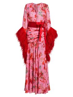 Шифоновое платье с запахом и перьями Geisha Poppy Bronx and Banco, розовый
